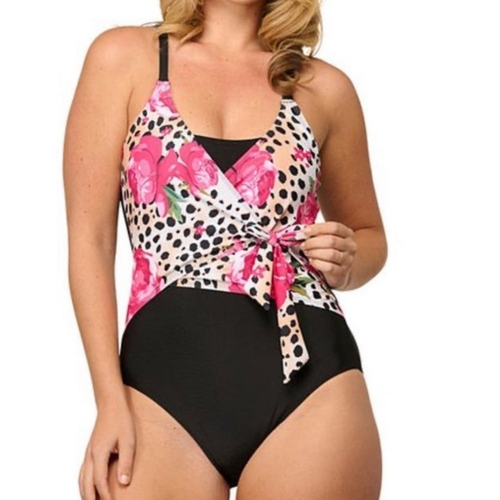 New Swimsuit Noon Swim | Pink & Black  Bow-Accent |  One-Piece  | size 16
